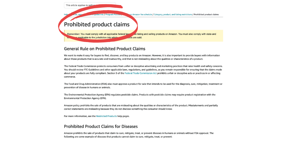Amazon prohibited product lcaims