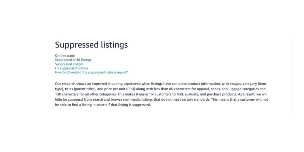 supressed listings on amazon