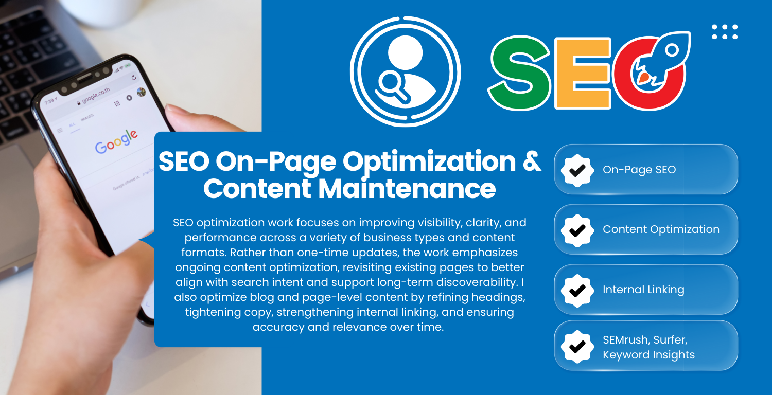 SEO On Page Optimization SEO on page optimization content maintenance christina passmore