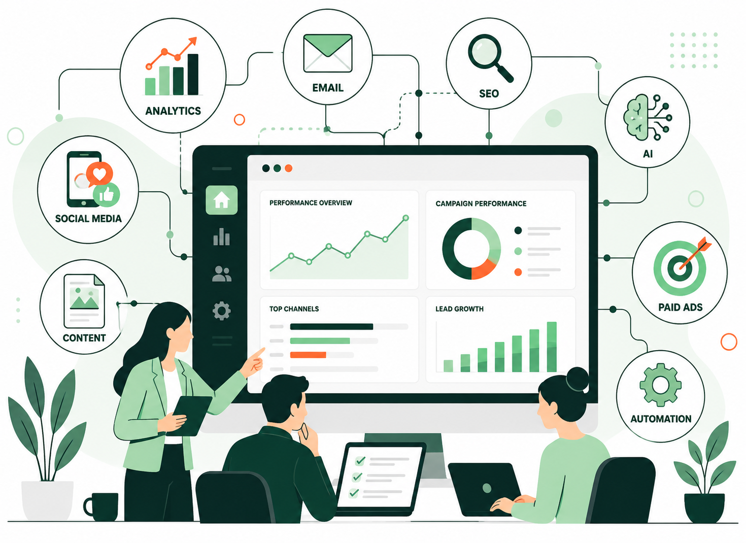 Founder-led marketing leadership and team strategy illustration