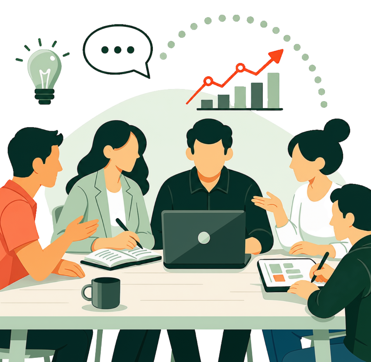 Marketing team collaborating around a table